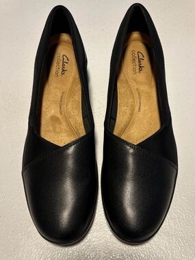 Clarks Black Leather Slip-On Flats